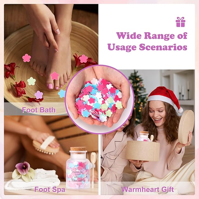 DOSTATNI Pedicure Soap Flowers Pedicure Foot Spa Tablets 10 Oz Plastic Bath Salts Jar Foot Soak Flower Paper Soap Sheet Softens Skin Botanicals Lavender Essential Oil Fast Dissolving Supplies