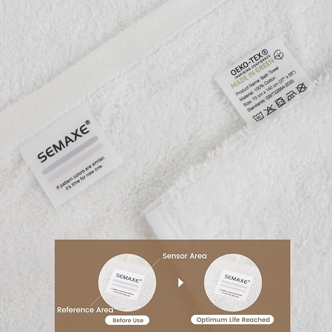 SEMAXE White Bath Towel, 100% Cotton Bath Towel with Hanging Loop, 55 x 27 Inch, Soft Absorbent & Quick Dry, for Bathroom & Travel