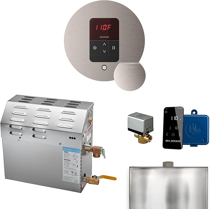 Mr Steam MS 12kW (12000W) Steam Shower Generator Package w/round iTempo Control in Brushed Nickel
