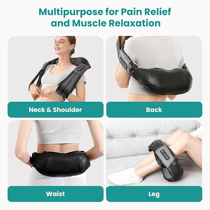 Nekteck Shiatsu Neck Massager with Heat for Pain Relief Deep Tissue, 2026 Upgraded Back Shoulder Kneading Massage Pillow with Storage Bag, Body Relaxation Gifts for Men Women Mother's Day Father's Day