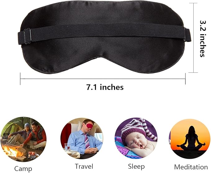 100% Natural Silk Sleep Eye Mask Kids, Cute Night Sleeping Mask with Adjustable Elastic Strap for Girls Boys Child (Black Small)
