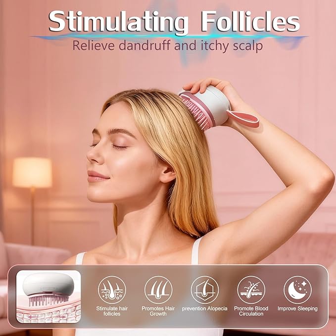 Scalp Massager Hair Growth - Electric Head Massager Brush - Unique Birthday Gifts for Women - Sonic Vibration Comb for Stimulating Follicles - Relax Scalp Stress for Mom - Pink