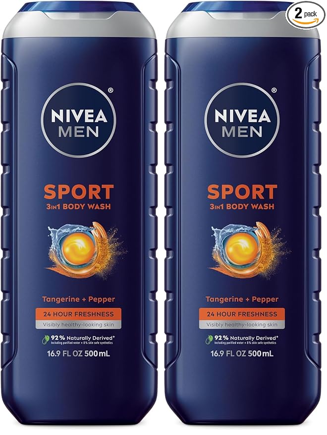 Nivea Men Sport Body Wash with Revitalizing Minerals, 16.9 Fl Oz Bottle (Pack of 2)