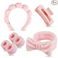7 Pcs Spa Set, Facial Headband and Wristband Set, Skincare Accessories, College Style Girl Idea Gifts, Hair Accessories for Women and Girls (Pink)