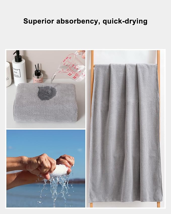 sakano Microfiber Bath Towel Set Ultra Soft Absorbent Speedy Drying Fade Resistant, 4 Bath Towels and 4 Hand Towels, Perfect for Family Bathroom, Gym, and Spa Use - Light Grey