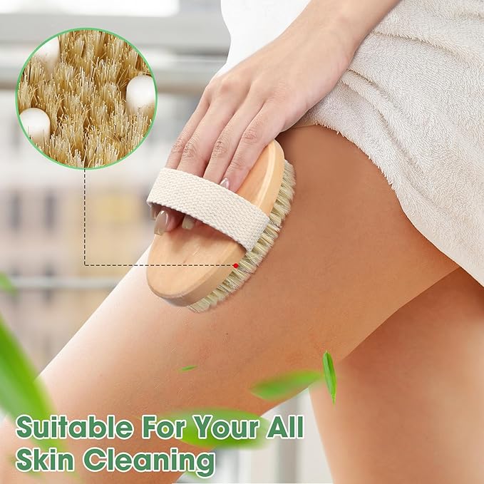 Gejoy 30 Pcs Dry Brushing Body Brush for Lymphatic Drainage Exfoliating Brush with Massage Nodule Dry Skin Body Scrubber Cellulite Shower Circulation Dead Exfoliator (4.92 x 2.56 Inches,Wood Color)