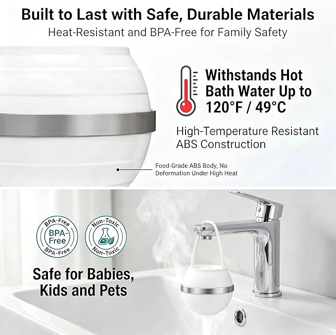 Bath Filter for Tub - 8 Stages Bath Filter- Removes Hundreds of Contaminants, BPA Free, Purify Your Bathwater for Healthier Skin and Hair, White