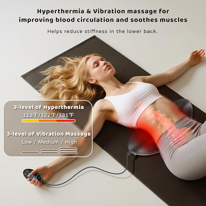 Cordless Electric Lumbar Traction Device, 4-in-1 Multifunctional Back Massager for Low Back Pain Relief with Controller, Dynamic Traction, Microcurrent Therapy, Hyperthermia and Vibration (Black)