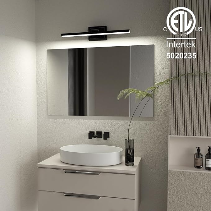 VOLISUN Modern Bathroom Vanity Light 24 inch, Rotatable, 14W Dimmable 5CCT Led Bathroom Light Fixture Over Mirror, Black Bar Vanity Light for Bathroom Mirror Restroom-ETL Certificated