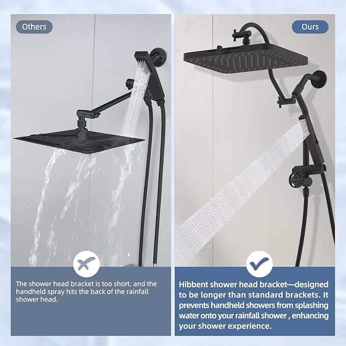 Hibbent 13'' cUPC Certified Shower Head Combo, High Pressure 5-spray Rainfall Showerhead, Stainless Steel 4 Sprays Handheld, All Metal 4-way Diverter Arm, 71'' Hose & Holder, Oil-Rubbed Bronze