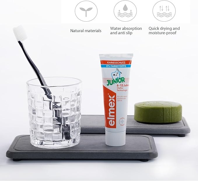 NiuYichee 2 Pcs Water Absorbing Stone Trays, Kitchen/Bathroom Sink Soap Dish, Diatomite Tray Used for Hand Soap & Cosmetic Bottles in The Modern Home, 4" W x 8.3" L, Dark Gray