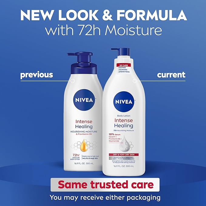 NIVEA Intense Healing Body Lotion for Very Dry, Itchy Skin with Glycerin, Provitamin B5 and Niacinamide, 72-Hour Body Moisturizer, 16.9 Fl Oz Pump Bottle