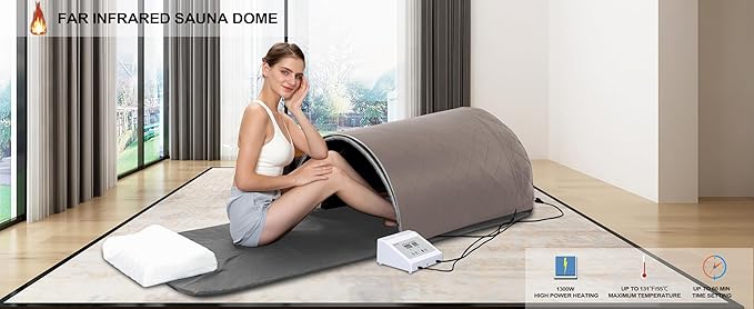 ZONEMEL Personal Infrared Sauna Dome for Home Spa, 360 Degree Coverage Lying Down Hot Carbon Sauna, Portable Full Body Sauna with Pillows and Mat, Dry Heat