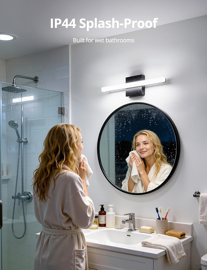 Combuh LED Bathroom Light Fixtures Over Mirror, 16 Inch 9W Black Vanity Light Bar for Bathroom, IP44 Modern Bath Wall Lighting Fixture Indoor Cool White 6000K