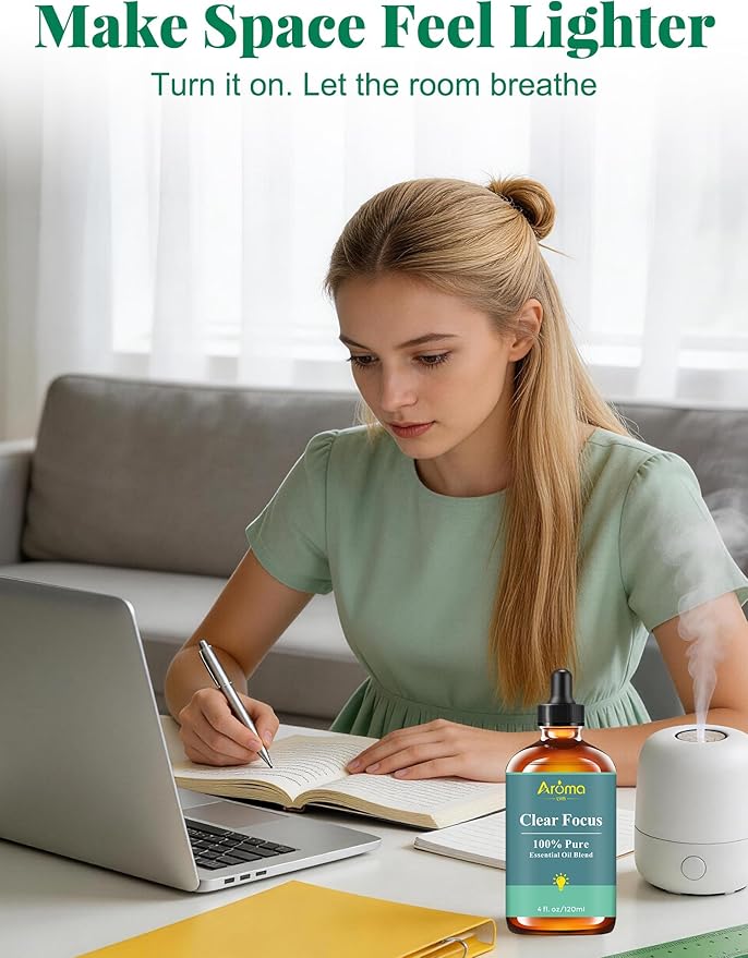 Clear Focus — A 100% Pure Essential Oil Blend, Cool-Citrus Herbal Blend that Keeps The Mood Alert and Focused, Fresh—Never Tense, Essential Oils for Diffusers for Home