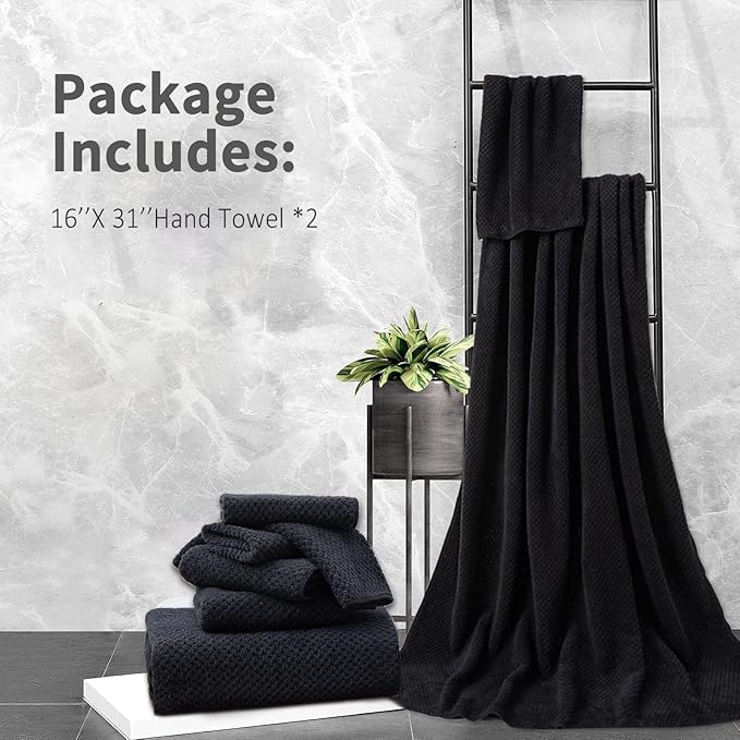 Black Hand Towels Set 2 Pack-16“x31”,Ultra Soft Microfibers Bathroom Towel Set Highly Absorbent Quick Dry Luxury Premium Towel Lightweight Durable Hand Towel Collection for Hotel Spa Gym Kitchen