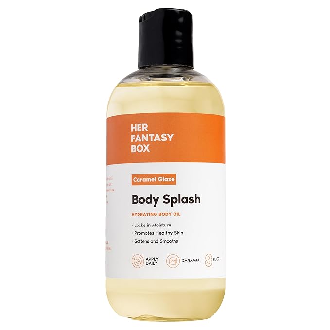 Her Fantasy Box | Body Splash Caramel Glaze Fragrance Oil – Warm Caramel & Vanilla Gourmand Scent, Lightweight Hydrating Body Oil, Vegan & Cruelty Free