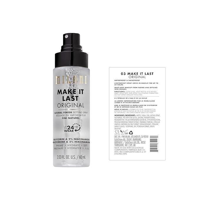 Milani Setting Spray + Primer, Make It Last Original - Natural Finish with Niacinamide for Hydration & Make It Last Matte- Oil Absorbing Charcoal Formula to Control Shine - 2 Pack