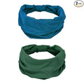 GiLi 2 Pack Wide Headbands for Women Boho African Knotted Non Slip Fashion Hair Bands Yoga Running Sports Workout Gym Head Wraps Elastic Soft Cotton Cloth Turbans Bandana for Girls (Dark Green, Teal)