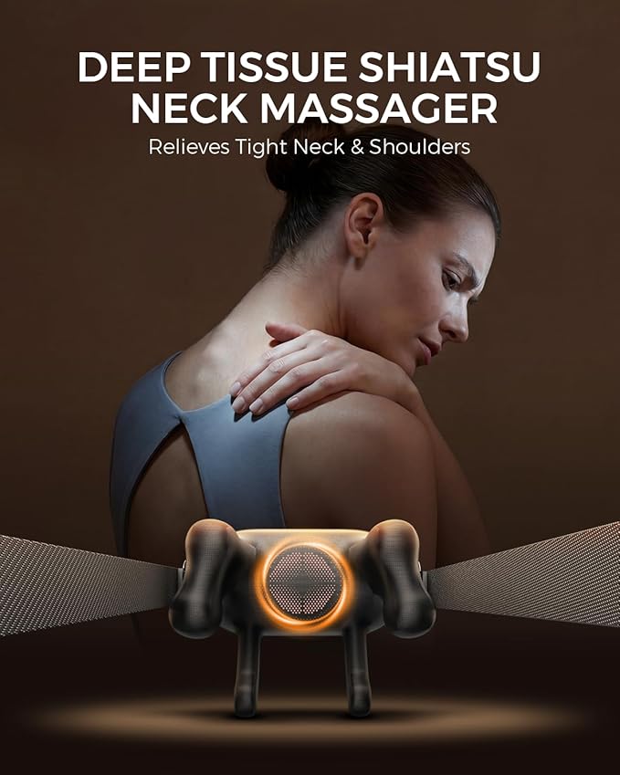 Neck Massager for Pain Relief Deep Tissue, Handheld Neck and Shoulder Massager with Heat, Cordless & Rechargeable Shiatsu Massager for Shoulder, Leg and Back Muscle Relaxation, Gifts for Women Men