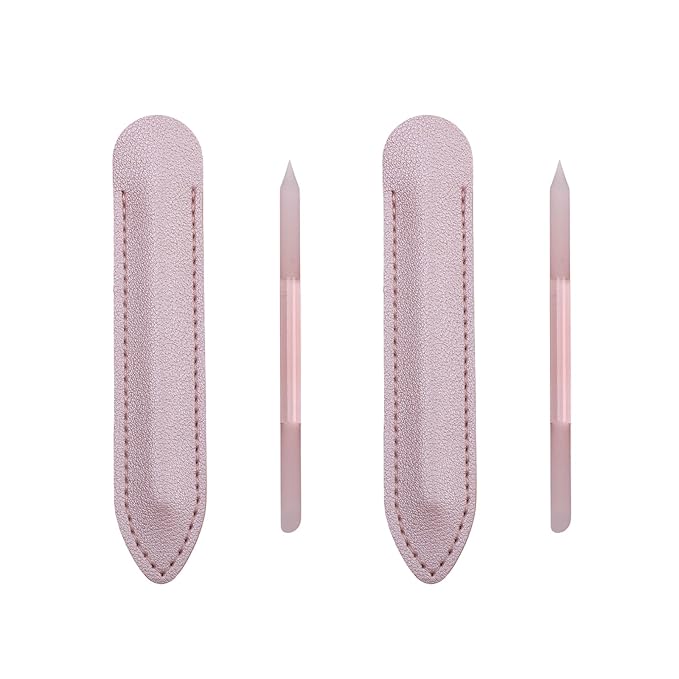 2 Pcs Transparent Pink Glass Cuticle Pusher Tool with Pink Leather Case, Sassy Tip Cuticle Pusher Pen for Precision Filing Nail Salons Home