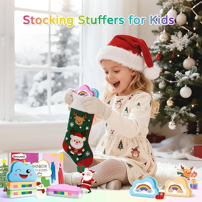 Rainbow Bath Bombs for Kids, Handmade 8 Pcs Kid Bath Bombs Gift Set, Easter Basket Stuffers Easter Gifts for Kids Teens Girls Toddler Rainbow Bubble Fizzy