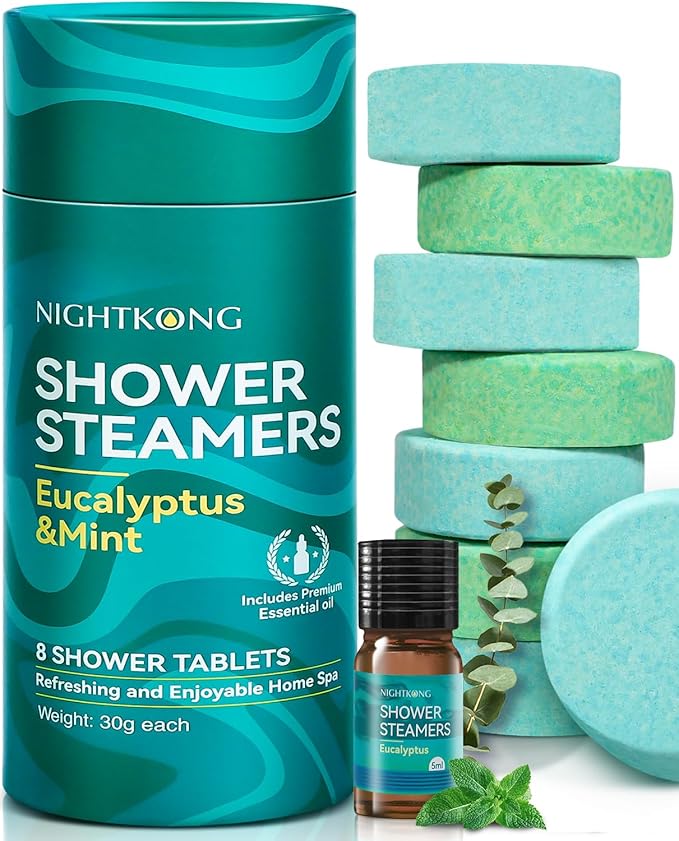 Shower Steamers Aromatherapy 8 Packs with 5ml Essential Oil, Eucalyptus for Shower, Birthday Gifts for Women Men, Mothers Day Gifts, Eucalyptus & Mint for Nasal Congestion, Stress Relief