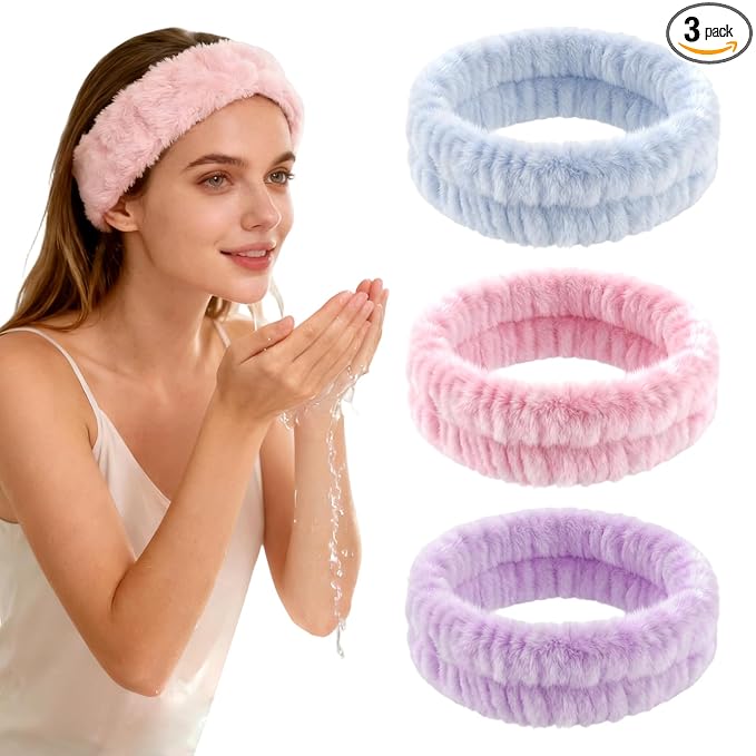 3 PCS Spa Headbands for Women - Terry Cloth Makeup Headbands, Make Up Headband Hair Headband for Face Washing, Soft Puffy Terry Cloth Head Band Wrap for Women Yoga Sports Shower Exercise