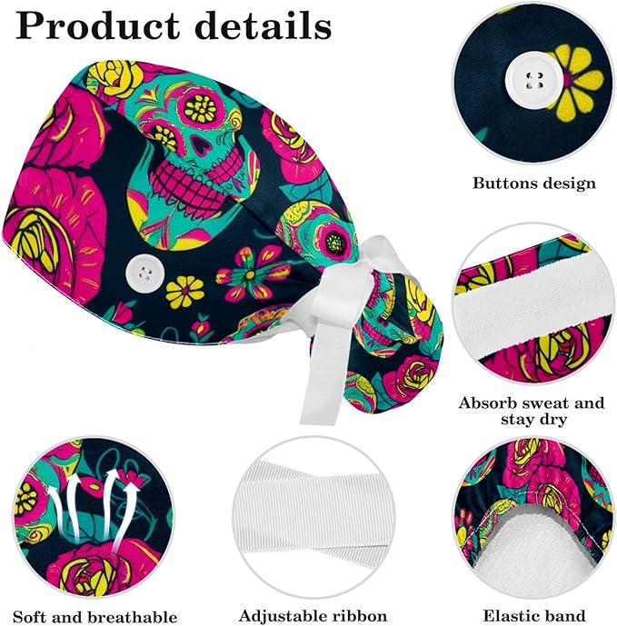 Scrub Cap with Hair Scrunchy, Ponytail Holder Surgical Cap
