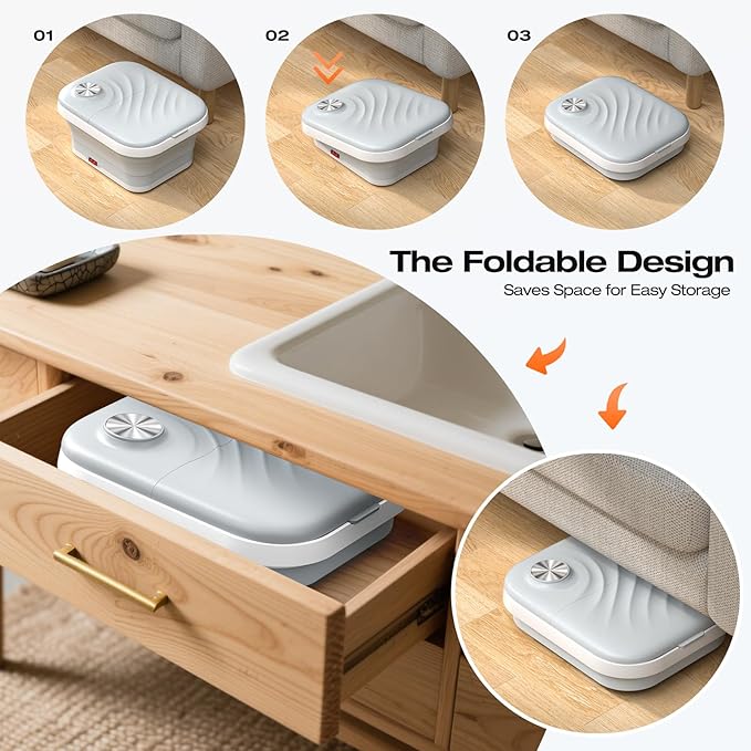 2025 New Collapsible Foot Spa with Heat, Foot Bath Massager with Bubble, Red Light, Temperature Control, 6 Shiatsu Massage Rollers, Pedicure Foot Spa for Feet Stress Relief