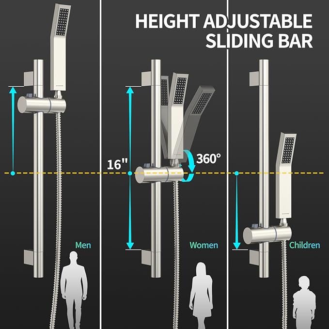 SR SUN RISE Shower System with 10" Rain Showerhead, Square Handheld Showerwith 16-Inch Slide Bar and 71-Inch Hose, Wall Mounted Shower Faucet Set Included Valve and Trim Kit, Brushed Nickel