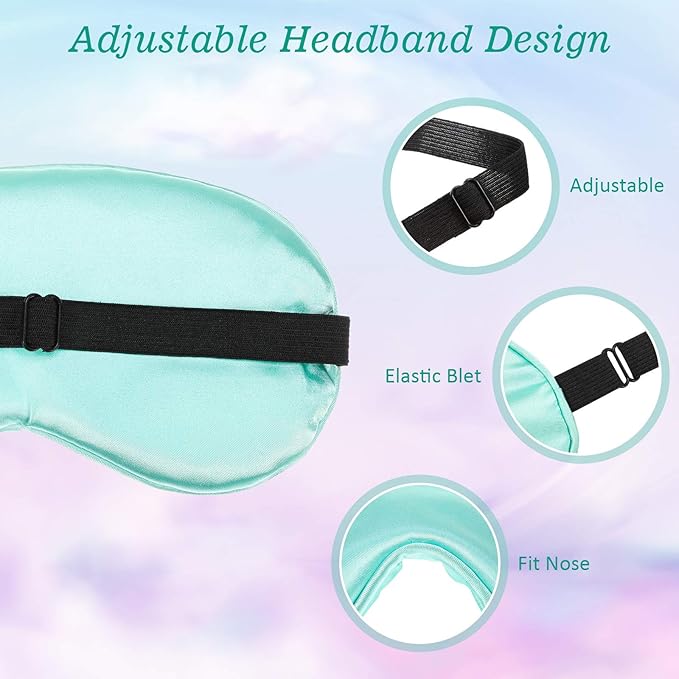 BBTO 4 Pcs Silk Sleep Eye Masks Smooth Soft Satin Eye Covers with Adjustable Strap Blindfold for Sleeping Blocking Out Lights Travel Relaxation（Light Green, Emerald, Silver, Light Pink）