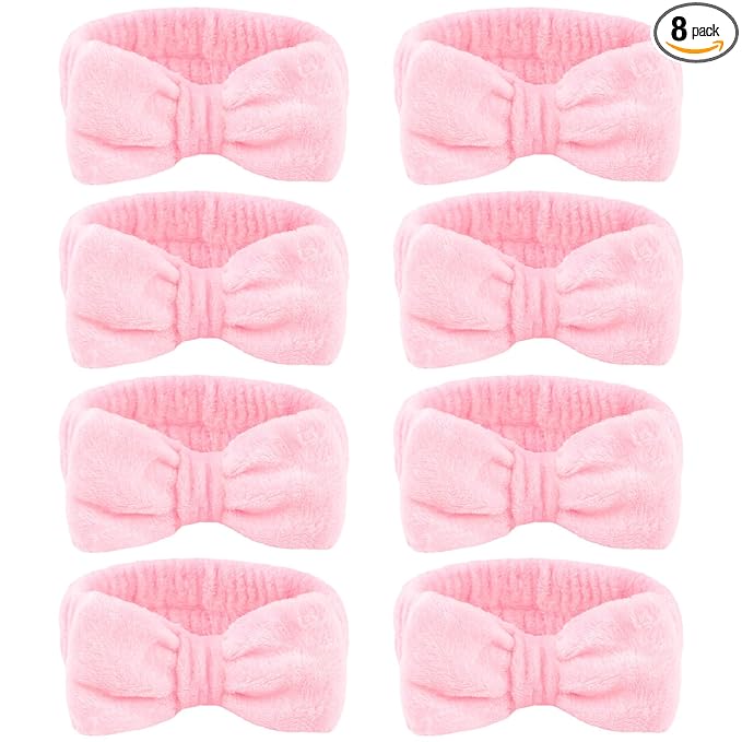 CIEHER 8 Pcs Pink Spa Headbands for Women's Bachelorette Party Favors - Microfiber Makeup Headbands for Girls' Birthday Skincare
