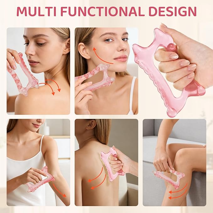 6-in-1 Resin Body Gua Sha Facial Tools - Lymphatic Drainage Tool, Face Gua Sha Tool & Acupressure Tool - Body Guasha Tool, Trigger Point Massage Tool Fascia &Cellulite Massager(Pink)