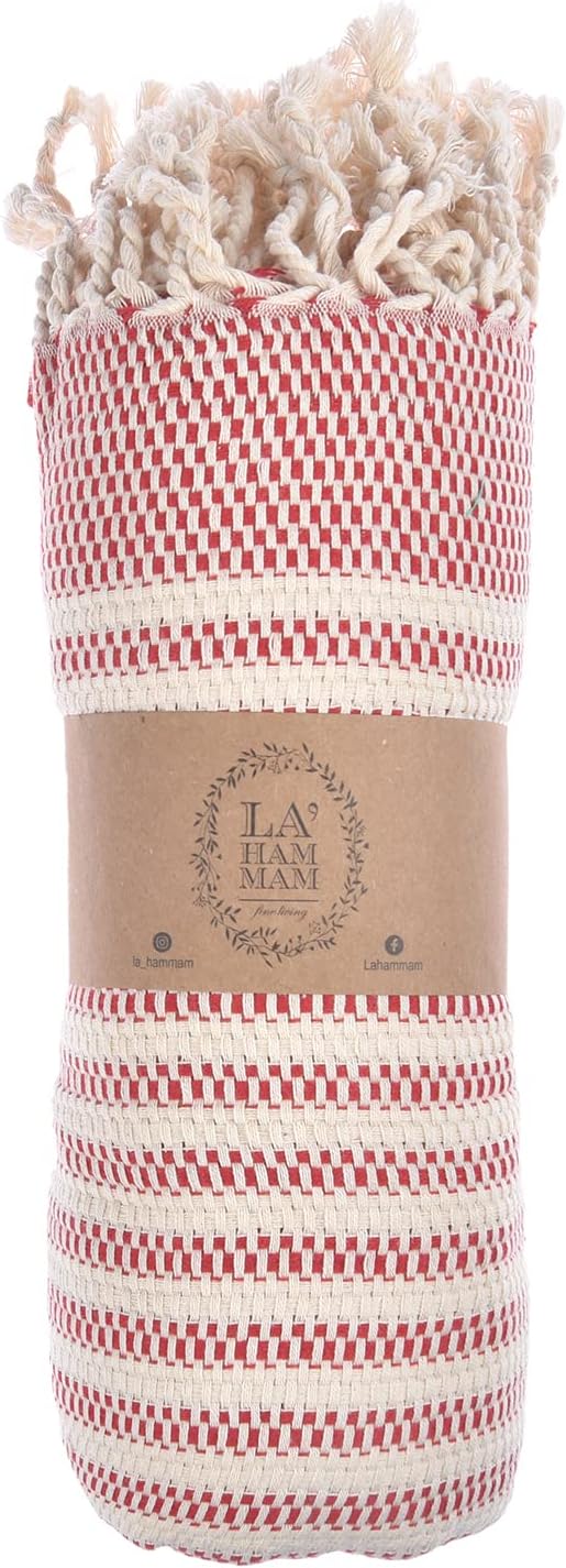 Personalized Embroidered Beach Towel | Throw Blanket, Easy Carry, Sand Free, Highly Absorbent, Quick Dry, Turkish Towels for Camping Bath Sauna Beach Gym Pool Yoga SPA by Lahammam, Shiran, Red