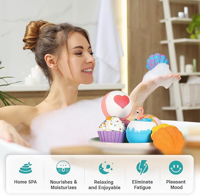 Aofmee Bath Bombs - 8 Bath Bombs for Women & Kids, Natural Spa Fizzy Bathbombs, Skin Moisturize Bubble Bath, Valentines Mothers Day Birthday Christmas for Women Her Girlfriend Mom Bridesmaid