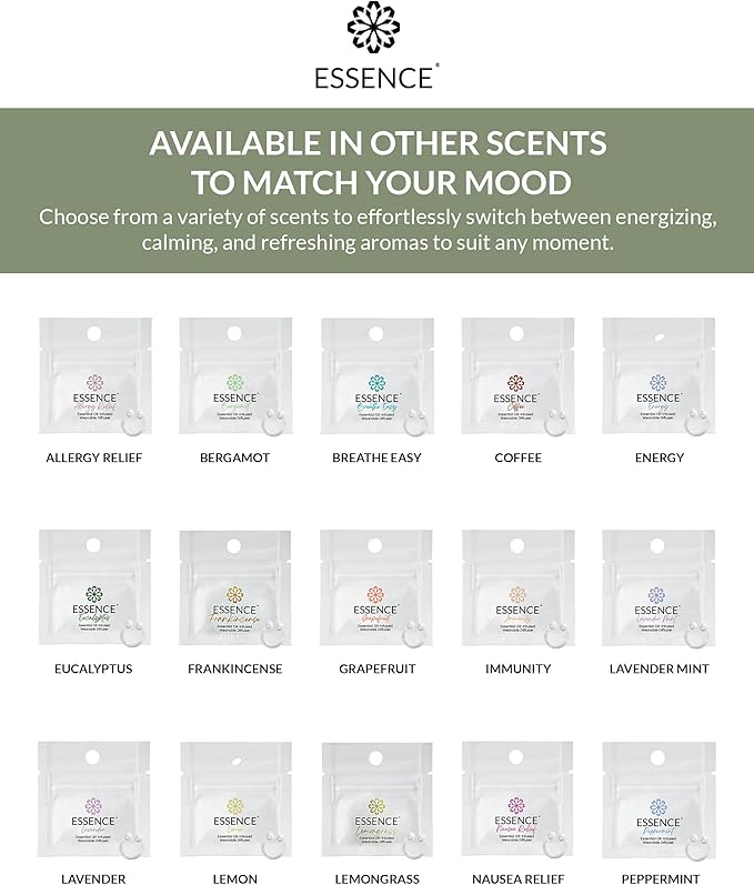 Essence Wearable Aromatherapy Nasal Diffuser – Lemongrass Essential Oil Nose Ring Silicone Inhaler for Stress & Mood Support - Made in USA & Travel-Friendly
