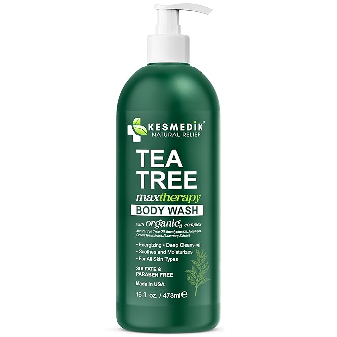 KESMEDIK Tea Tree Body Wash MaxTherapy, Itchy Skin Relief, Tea Tree Oil Soap, Soothes Jock Itch, Athlete's Foot, Ringworm, Eczema, Psoriasis & Sensitive Skin, Men & Women, 16 fl oz, Original Edition