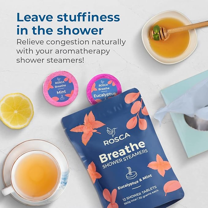 ROSCA Eucalyptus & Mint Shower Steamers - 12 Aromatherapy Shower Steamer with Essential Oils - Stress Relief Fizzies - Mothers Day Gifts, Relaxation Birthday Gifts for Women and Men