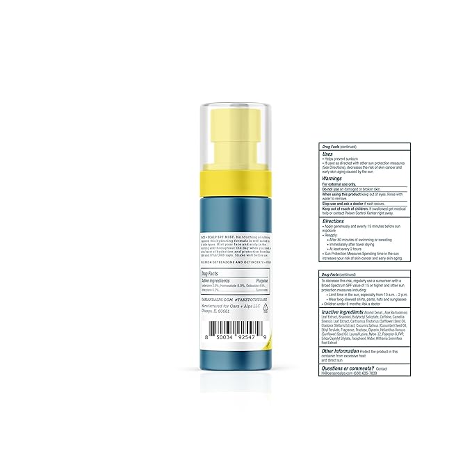 Oars + Alps Face & Scalp Sunscreen Spray Mist, SPF 35 Facial & Hair Sunscreen, Water & Sweat Resistant, Infused with Aloe Vera + Cucumber, Summer Splash Scent, 1.5oz, 2pk