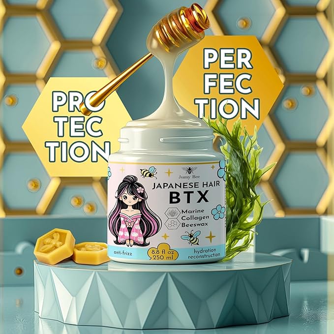 Japanese BTX Hair Mask for Damaged Hair B-TOX – Collagen & Keratin Treatment with Beeswax & Seaweed, Anti-Frizz, Protein Repair, Formaldehyde-Free, 8.8 oz