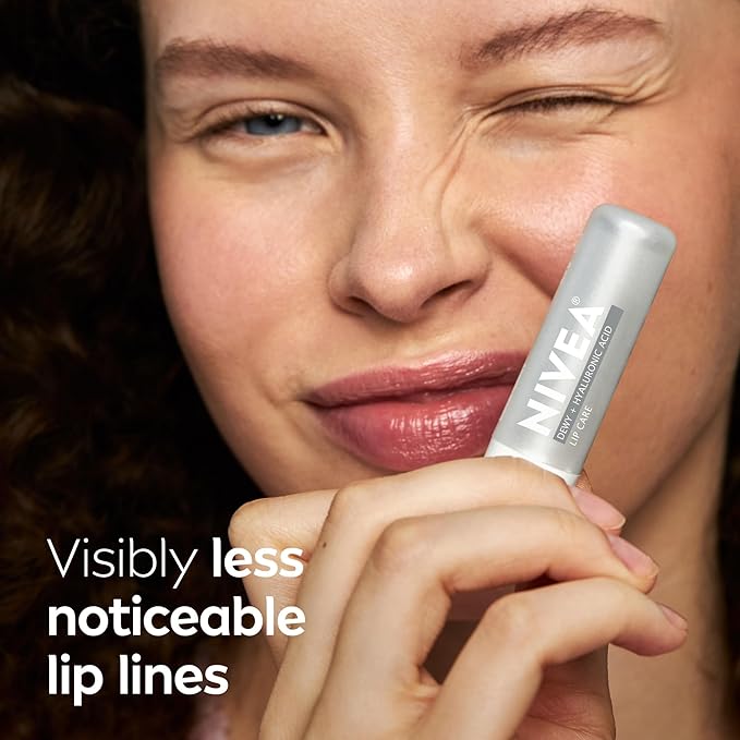 NIVEA Dewy Lip Balm with Hyaluronic Acid, Lightweight and Ultra-Hydrating for All Day Moisture, Mothers Day Gifts, 0.18 Oz, Pack of 4