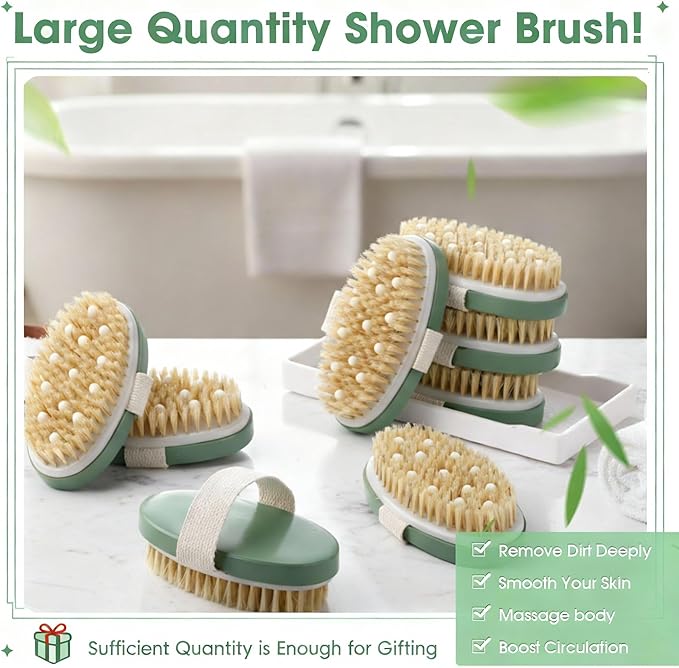 Gejoy 10 Pcs Dry Brushing Body Brush for Lymphatic Drainage Exfoliating Brush with Massage Nodule Dry Skin Body Scrubber Cellulite Shower Circulation Dead Exfoliator (4.92 x 2.56 Inches,Sage Green)
