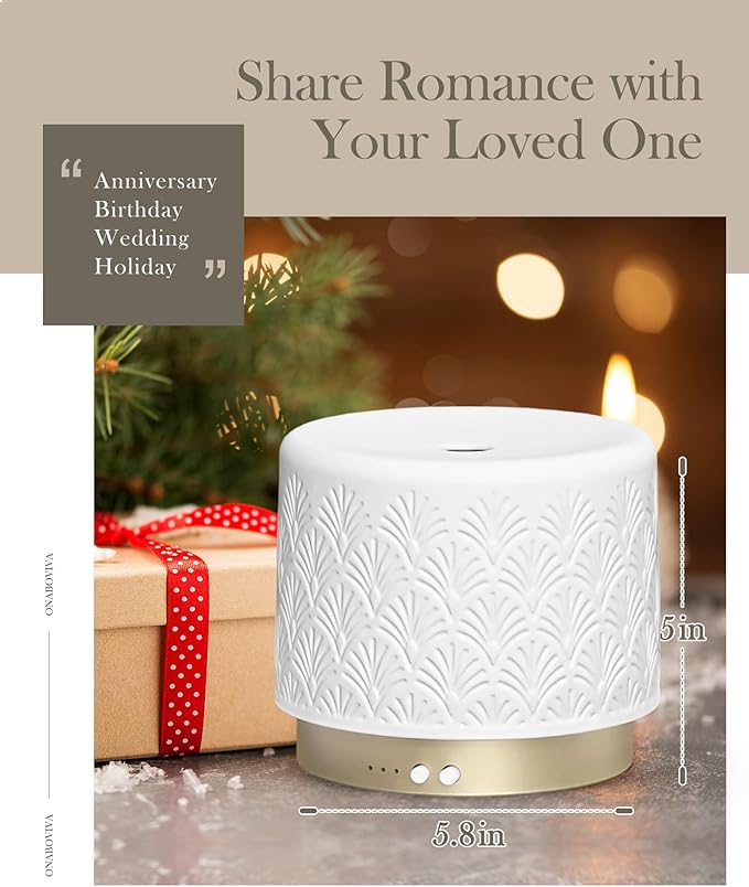 Ceramic Essential Oil Diffuser, 280ml 2.4MHz Ultrasonic Cool Mist Aromatherapy Diffuser with 12H/24H Runtime,Auto Shut-Off,Quiet Operation,3 Timer Settings for Large Room,Home,Office,SPA,Yoga,Gift