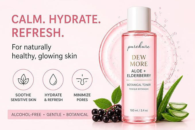 Aloe & Elderberry Facial Toner, Organic, Alcohol-Free, Hydrating Face Toner for Sensitive Skin – Soothing & Pore Minimizing, Gentle Glow Boosting Toner, 100ml