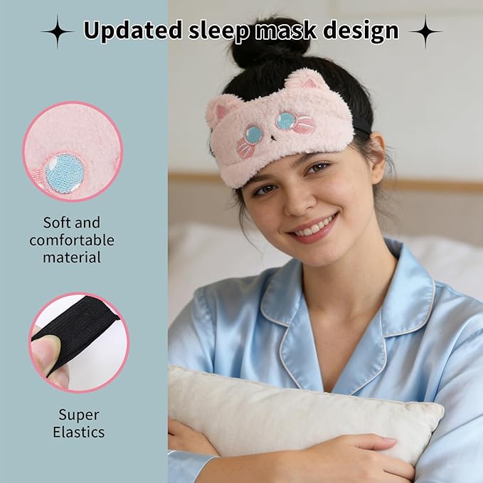 PERFECTSIGHT Sleep Eye Masks, Cute Sleep Eye Cover Lightweight Adjustable Eyeshade Mask Cover for Women Men Sleep Travel Nap, Yellow Tiger+Pink Kitty
