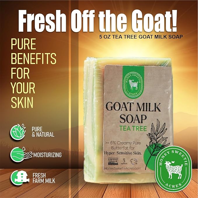 Honey Sweetie Acres Tea Tree Goat Milk Soap - Handmade 5 oz Bar, Made with Natural Ingredients, Moisturizing & Gentle, Made in the USA
