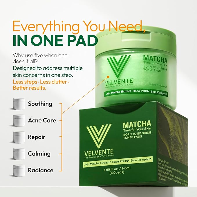 Matcha Toner Pads (100 Pads) with Rose PDRN, Peptides & Hyaluronic Acid | Korean Facial Pads for Dark Spot, Acne Prone & Uneven Skin Tone, Soothing Radiant Skin, Makeup Prep Daily Skincare