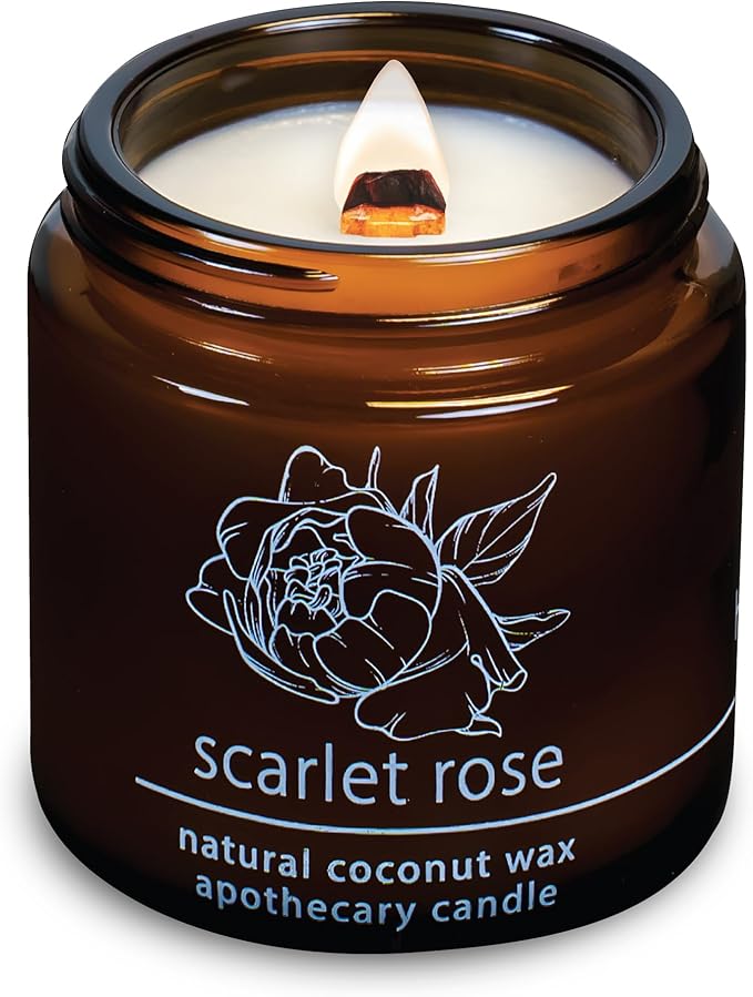Hemlock Park Scarlet Rose Apothecary Hand-Poured Scented Candle | Crackling Wood Wick, Botanical Fragrance & Coconut Wax | Up to 25 Hour Burn Time | 4 oz