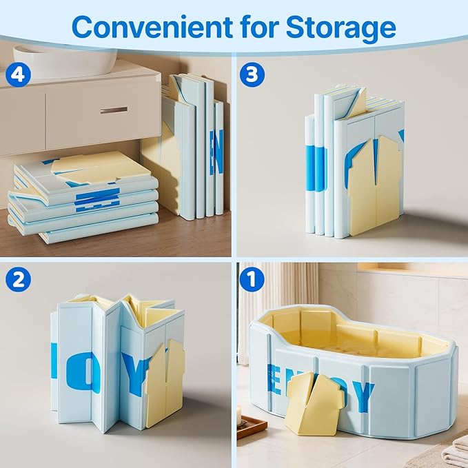 Portable Foldable Bathtub, Freestanding Bathtub No Installation, Bathroom SPA Soaking Bath Tub, Shower Stall Collapsible Hot & Ice Bath Tub (Light Blue, 47.2"L x 21.6"W x 19.6"H)